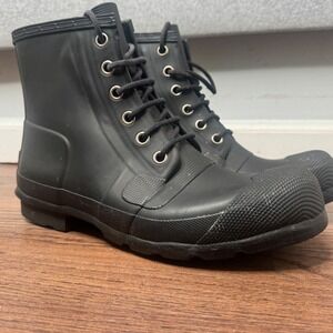 Hunter Black Neoprene Lace Up Ankle Boots Waterproof Mens 12 Gorp Utility Rubber